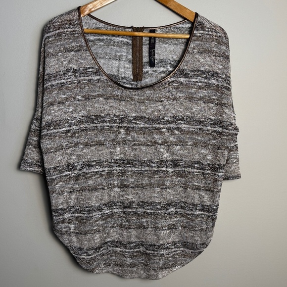 Jessica Simpson Women's Metallic 1/4 Sleeve Lightweight Sweater Brown Medium - Picture 1 of 13